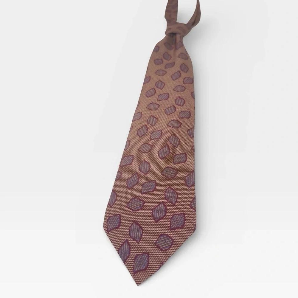 Portofino 100% Silk Vintage Red Leaf Print Patterned Tie